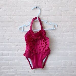 Janie and Jack // Hot Pink Rosette Ruffle Floral One Piece Swimsuit